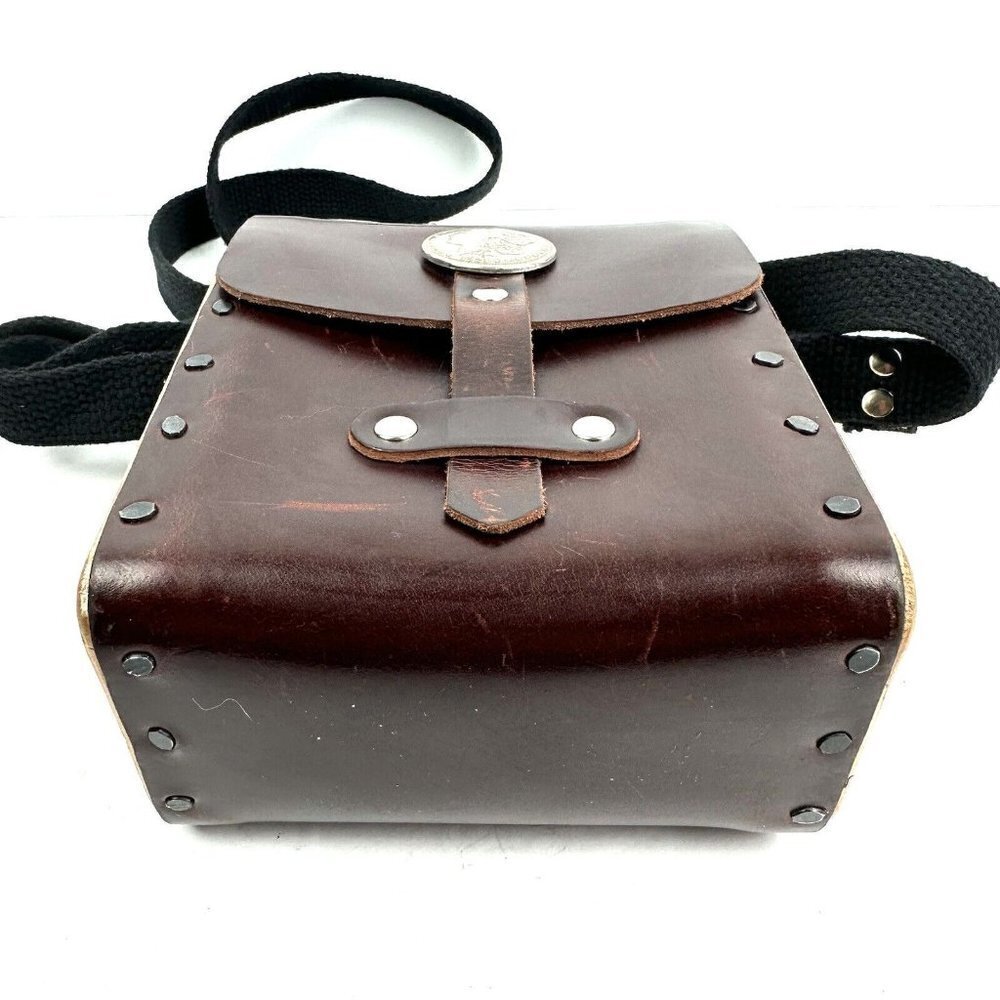 Quiet Leather Works Crossbody Handbag Brown Leather Wood Sides Made in USA Rare - Picture 7 of 13